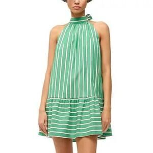 Staud Mini Marlowe Dress size L Green White Striped Halter Neck Mod 60s Retro